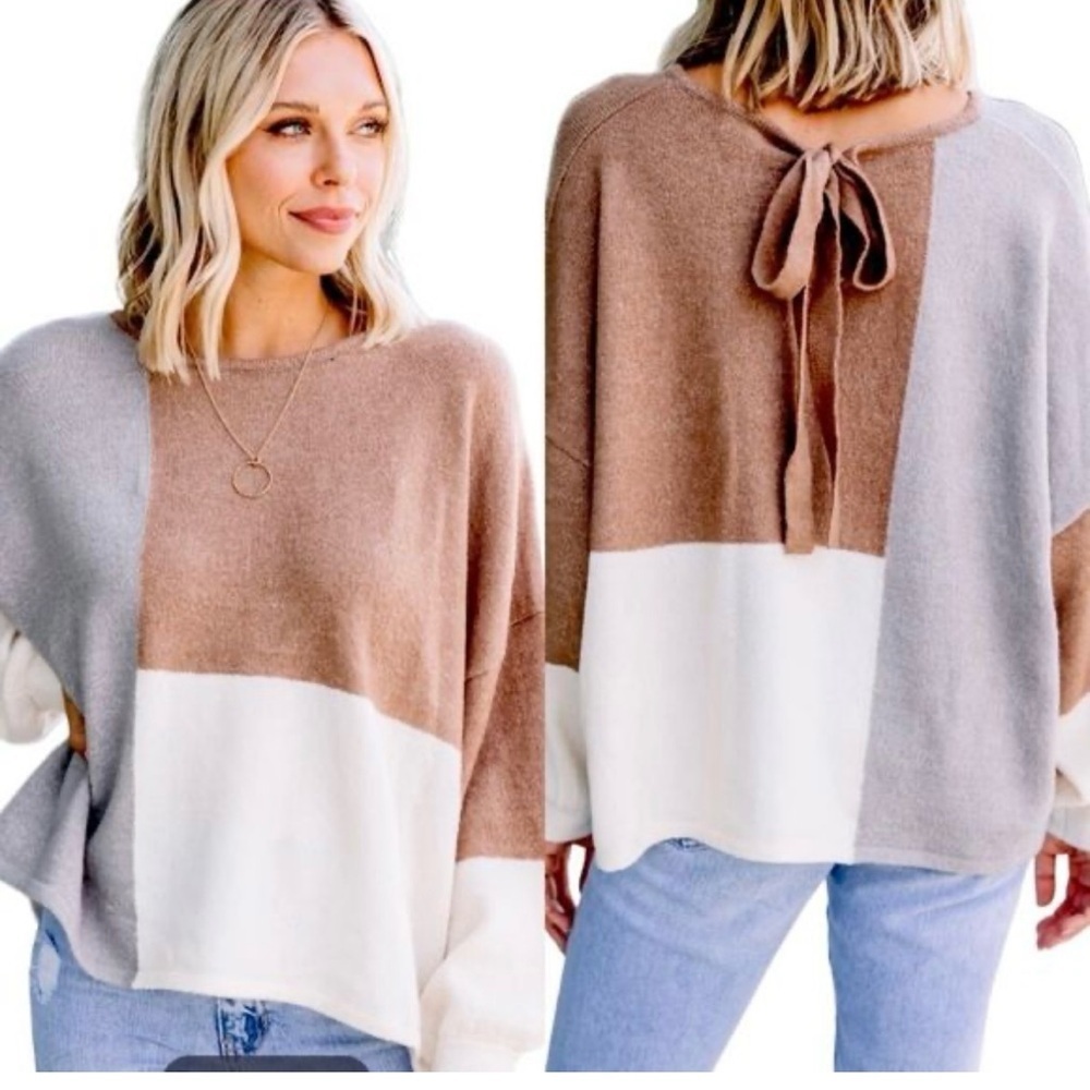 NWT by the river cream color block sweater